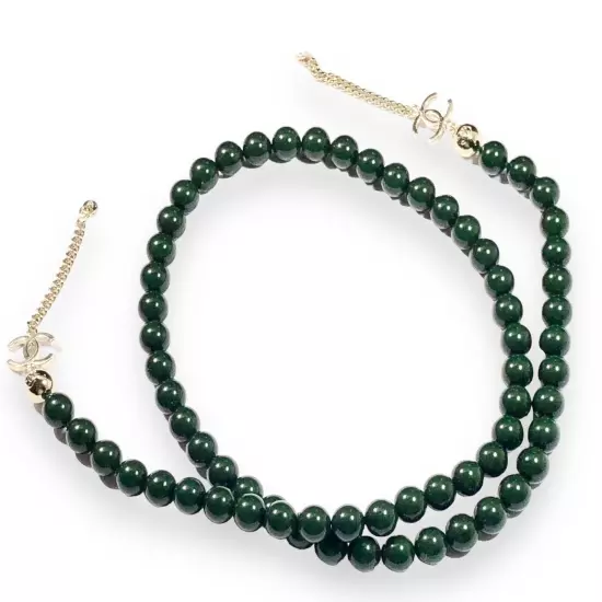 CHANEL Dark Green Pearl Chain Authentic Made In Italy 32” Length