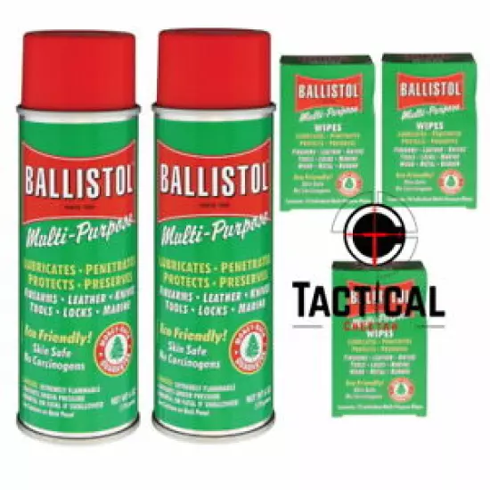 Ballistol Multi-Purpose Wipes (30 wipes), 2 Cans of 6 oz Spray Gun Cleaning