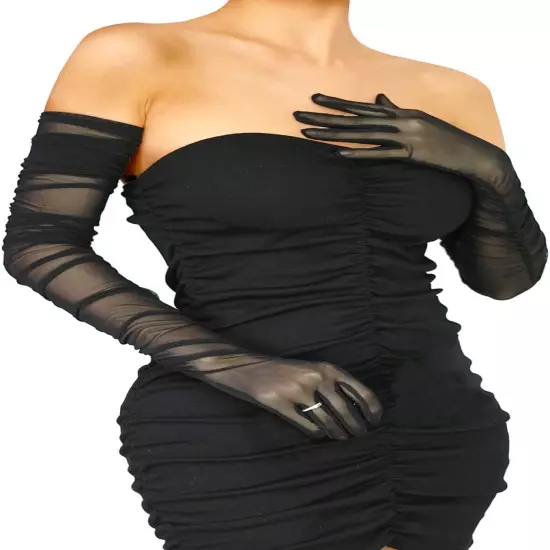 Women'S Sexy Sheer Gloves Mesh Tulle Super Long Gloves Opera Christmas Costume P