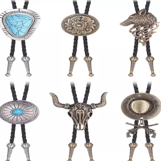 6Pcs Handmade Bolo Tie for Men Western Cowboy Leather Necktie Native American