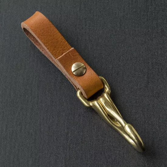 Leather Key Fob Belt Loop Key Holder Brass Halt Snap Hook 