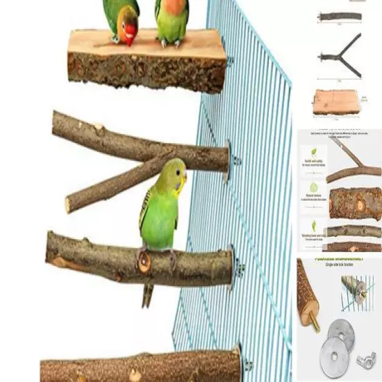 4 Pack Natural Wood Bird Perch for Bird Cages,Parrot Stand Perch Platform H01