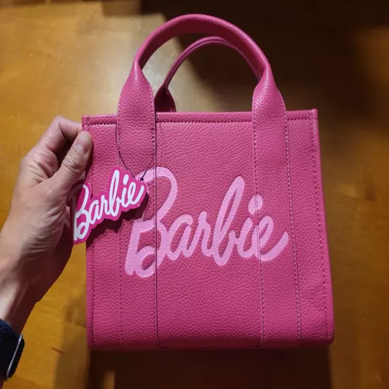 Barbie Movie Logo Pink Purse Tote Hand Shoulder Bag Faux Leather Mattel READ