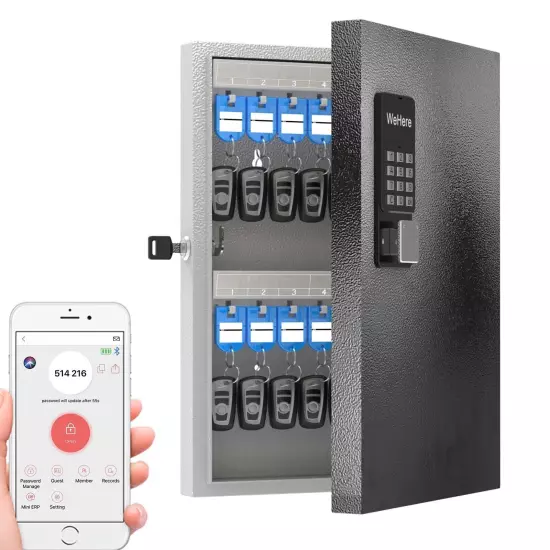 32 Key Lock Box Wall Mount, Smart Key Cabinet One Time Password/APP Bluetooth