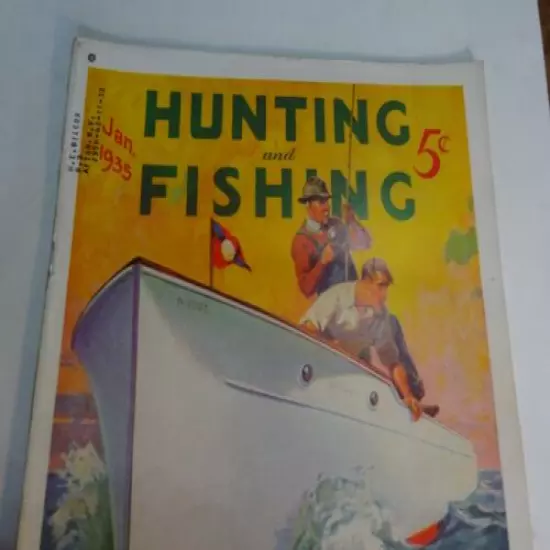 1935 Hunting And Fishing Magazine January issue Fishing in Boat