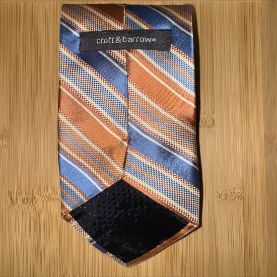 Croft & Barrow Blue Orange Striped Silk Tie - 60L 3.75W