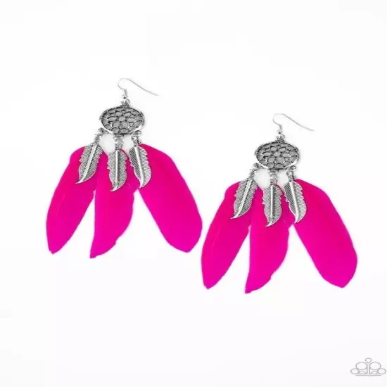 Paparazzi In your Wildest DREAM-CATCHERS Pink Feather Earrings 