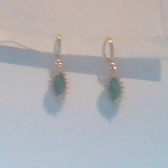 Elegant Emerald enhanced with Diamonds Slim Earrings