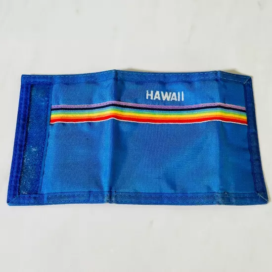 Vintage 1980s Hawaii Rainbow Blue Bifold Nylon Wallet