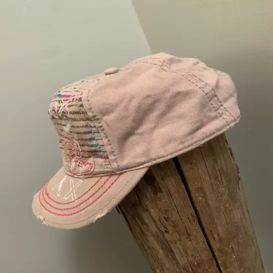 ROXY DISTRESSED BEIGE & PINK BASEBALL HAT WOMANS ONE SIZE