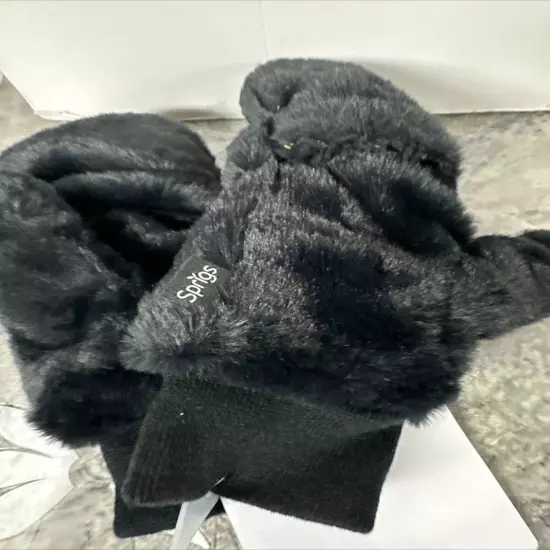 Sprigs Faux Fur & Sherpa Reversible Mittens Black Small/medium Size