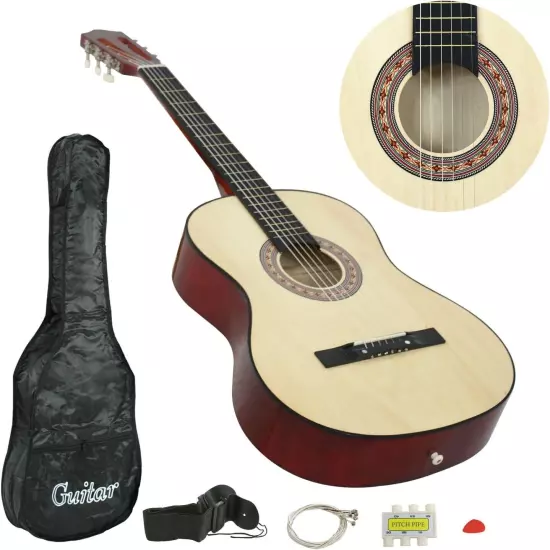 Guitarra Acustica Para Aprendices Novatos Barata Con Accesorios Estuche 38"