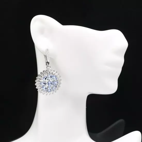 Romantic Rich Blue Violet Tanzanite CZ Woman's Wedding Silver Earrings