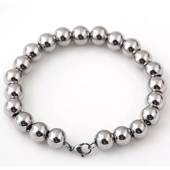 7-11" 6/8/10mm Men/Women's Handmade Silver Gold Beads Stainless steel Bracelet