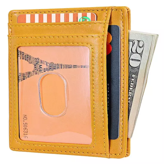 Buffway Slim mini ID holder card case front pocket Leather Wallet for Men Women