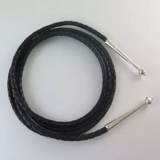 High Quality Braided Black Leather Bolo Tie Cord & Sterling Silver Tips