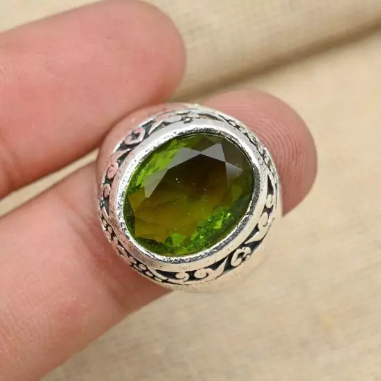 Beautiful Peridot Ring Statement Solid 925 Sterling Silver Handmade Ring QA-07