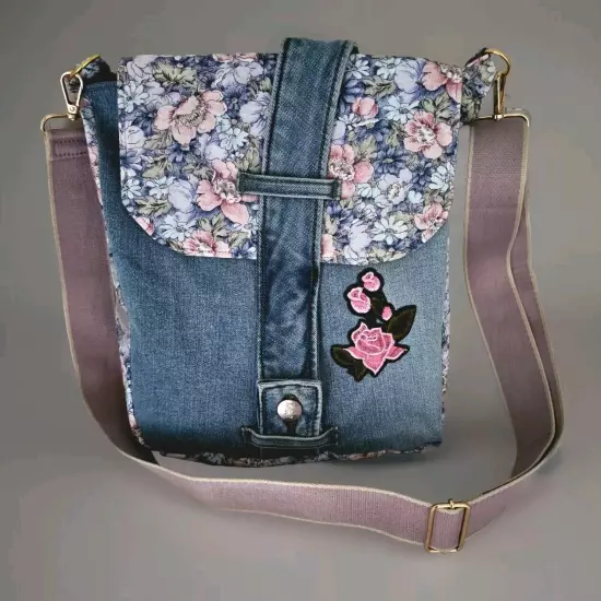 Embroidery Jeans Crossbody Bag Handmade Denim Messenger Purse One Of The Kind 