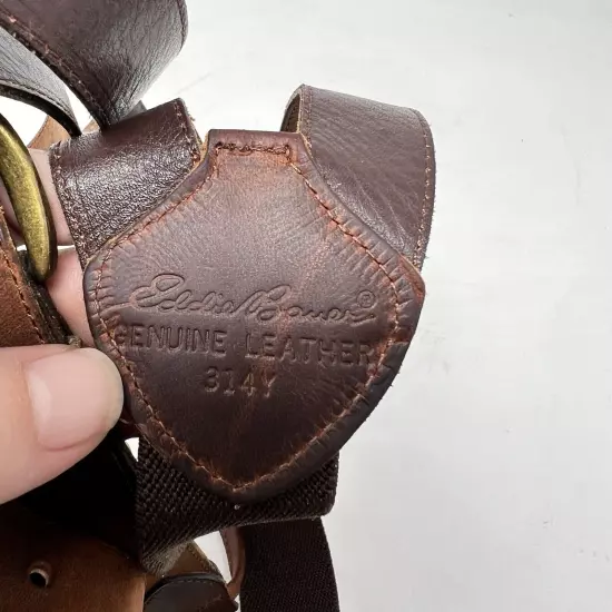 Vintage Eddie Bauer Brown Leather Button-On Suspenders Buckle Made In USA