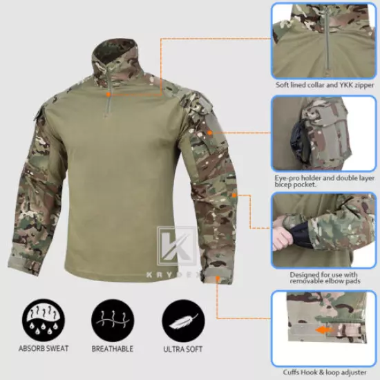 KRYDEX G3 Combat Uniform Set Tactical Shirt & Trousers & Knee Pads Multicam Camo