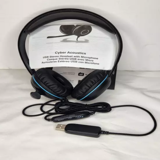 Cyber Acoustics AC-5008 USB Stereo Headset With Microphone Excellent Condition