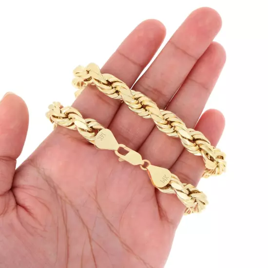 14K Yellow Gold 2mm-10mm D/C Rope Chain Bracelet Mens Women 7" 7.5" 8" 8.5" 9"