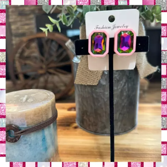 Transform Your Style With This Post Back Oil-Spill Pink Earrings Brand New