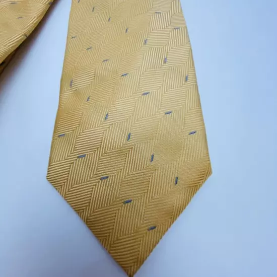 Giorgio Armani Mens Tie 100% Silk Gold Tan Diagonal Stripes Blue Accent