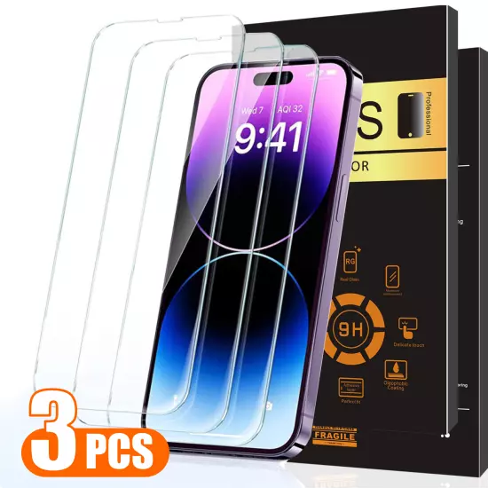 3X Tempered Glass Screen Protector For iPhone 16 15 14 13 12 11 Pro Max XR 8 7 6