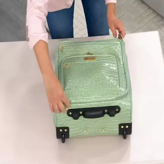 Samantha Brown Croco Embossed Spinner Luggage Travel Underseater Bag Sage Green