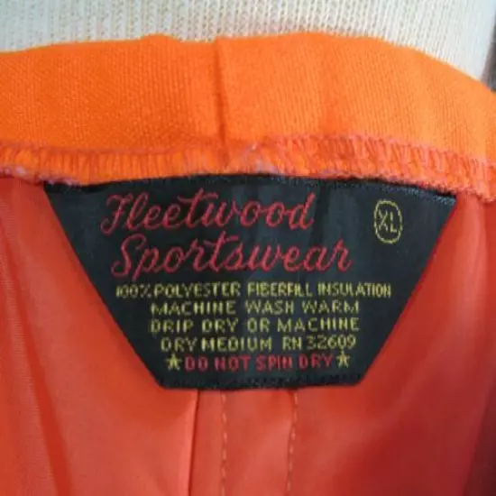 VINTAGE FLEETWOOD LINED ORANGE HUNTER BIBS XL HUNTING SPORTSWEAR 