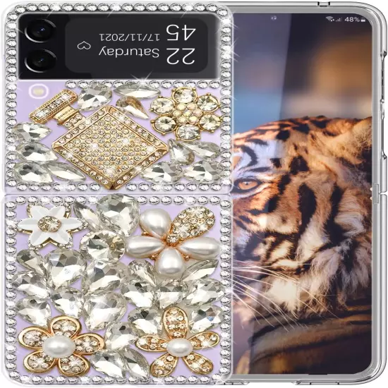 Omio for Samsung Galaxy Z Flip 3 5G Case, 3D Handmade Sparkle Stunning Stones C