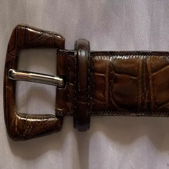 ANNE TAYLOR LOFT Women's Brown Croc Stamped Leather Belt