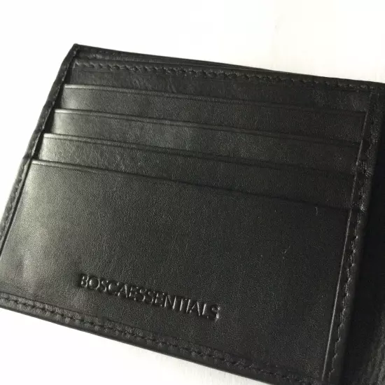 BOSCA ESSENTIALS MENS NAPPA LEATHER BI-FOLD WALLET BLACK NEW IN BOX