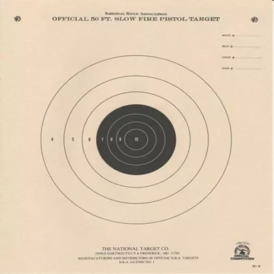 B-2 [B2] NRA Official 50 Foot Slow Fire Pistol Target (box 1,000) Tagboard