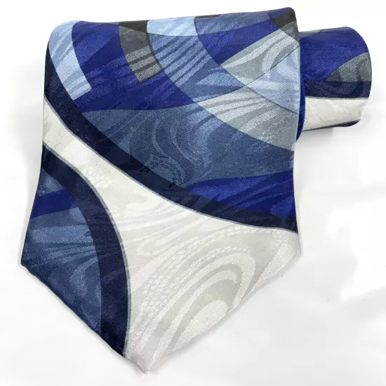 Vintage Pierre Balmain Paris Blue Abstract Wavey Repp Silk Tie Men's 4" x 55"