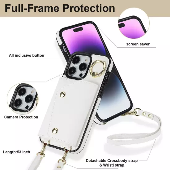 Compatible with iPhone 15 Pro Max Wallet Case with Card Holder Crossbody Neck