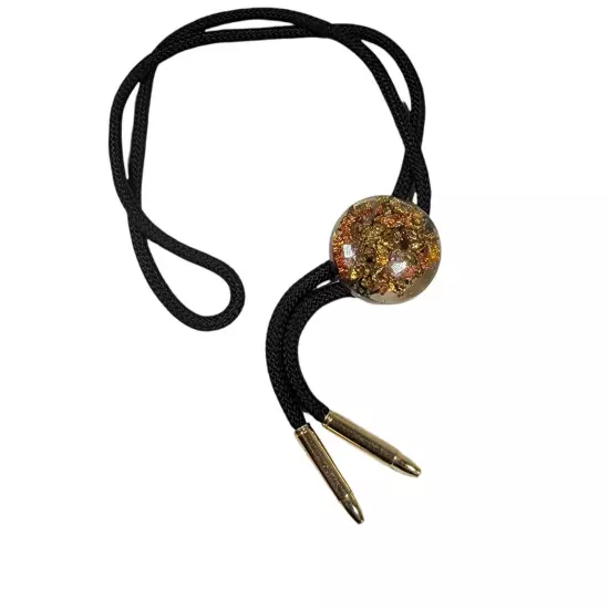 Vintage Yellow Rose Gold Flake Lucite Men's Bolo tie cloth Copper Resin Round