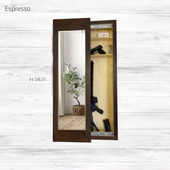  Hidden storage mirror, In-wall gun safe concealment cabinet - Espresso