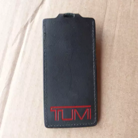 TUMI Alpha Black Leather Luggage Tag Red Lettering