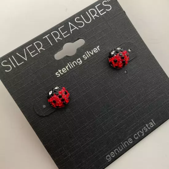 Ladybug Petite Earrings Sterling Silver & Crystal Post Nature Insect