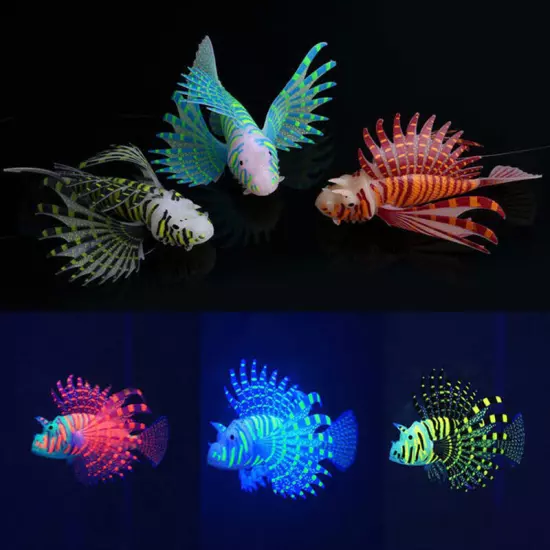 ⭐Artificial Glowing Lion Fish Luminous Fake Fish Aquarium Floating Glow In Da〕 □