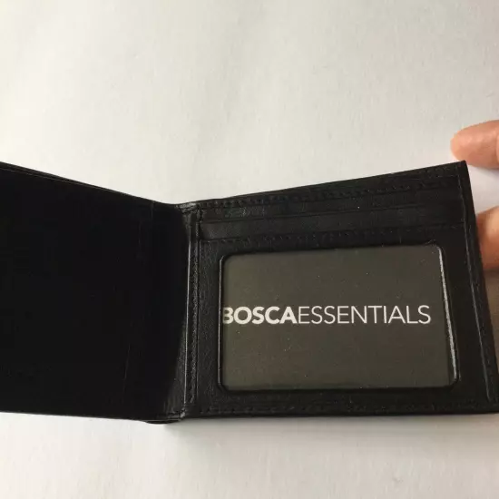 BOSCA ESSENTIALS MENS NAPPA LEATHER BI-FOLD WALLET BLACK NEW IN BOX