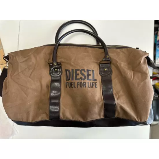 Diesel Duffel Bag Canvas Brown Fuel For Life Holdall Travel Gym