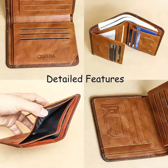 Genuine Leather Rfid Wallets for Men, Multi Function ID Card Holder