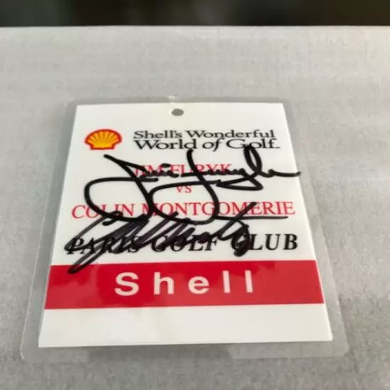 SHELL'S WONDERFUL WORLD of GOLF~FURYK v. MONTGOMERIE~PARIS ~ AUTOGRAPHED BADGE 