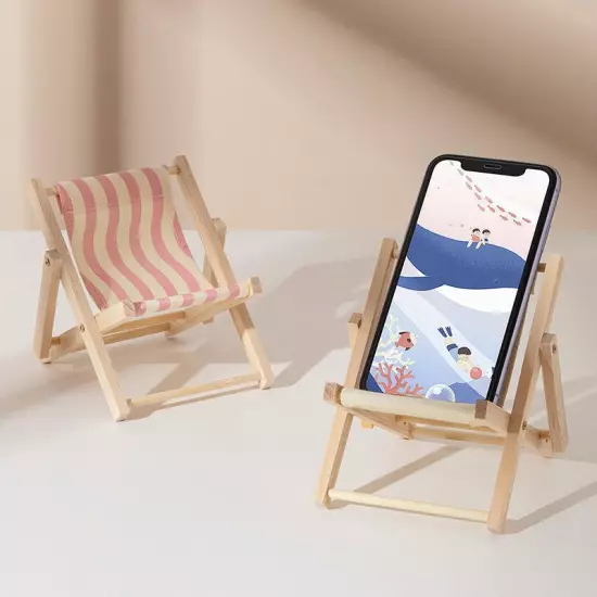 Phone Holder Beach Chair Wood Carved Modern Multicolor Solid Small Desktop Decor