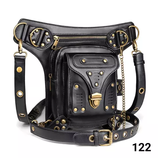 Rock PU Leather Shoulder Motorcycle Skull Bag Waist Pack Bag Handbag Leg Purse