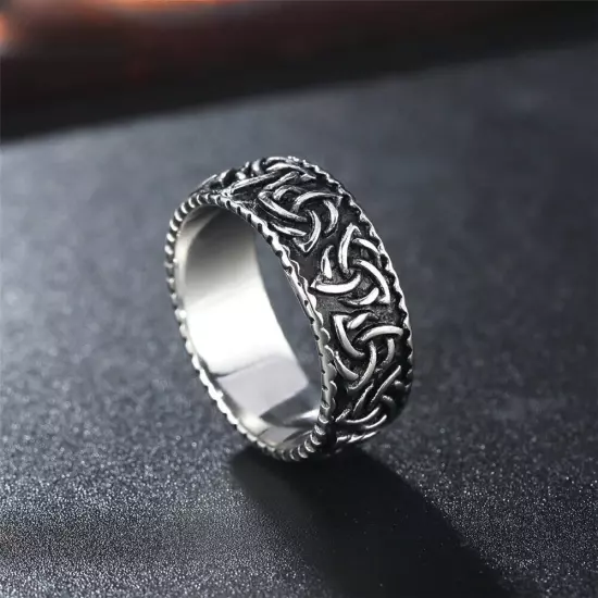 Vintage 8MM Celtic Knot Wedding Band Ring Men Women Stainless Steel Biker Ring