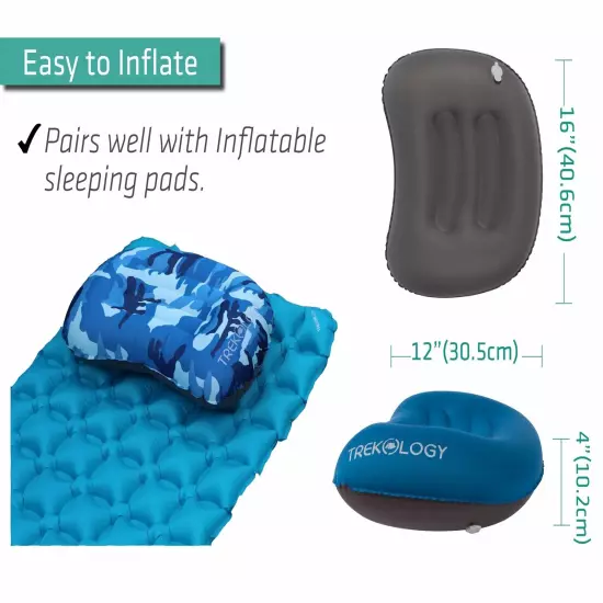 Trekology Inflatable Camping Pillow, Aluft 1.0 Backpacking Pillow, Travel Pillow